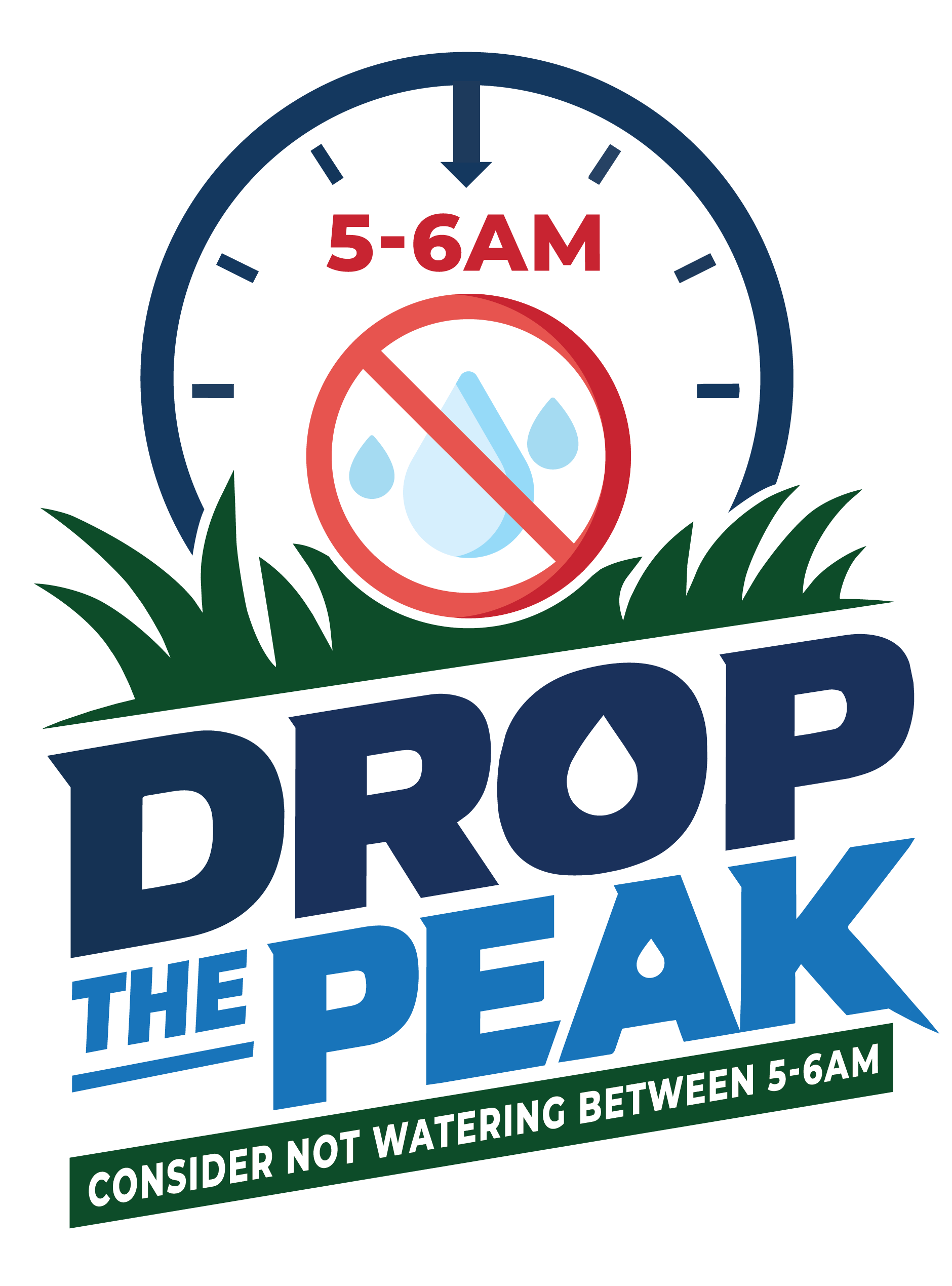Logo for Drop The Peak – consider not watering between 5 and 6 a.m.